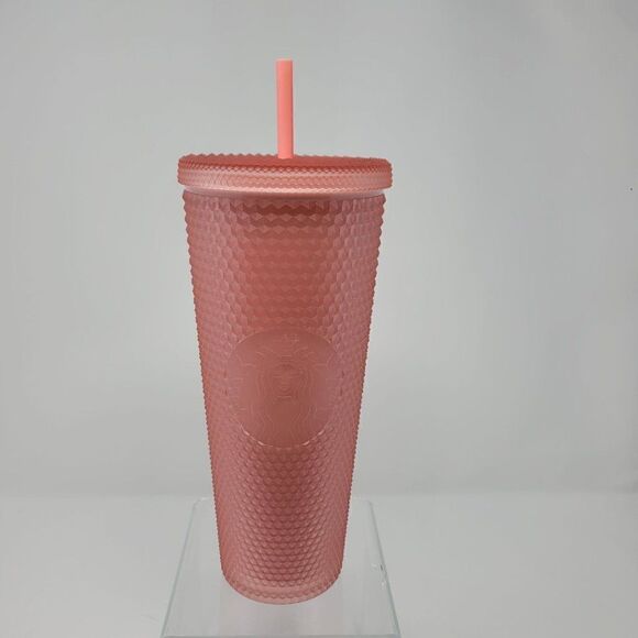 Starbucks Dusty Pink Soft Touch Diamond Studded Cold Cup Tumbler 24oz Barbiecore - Picture 1 of 11